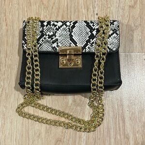 Miss Lola Black/White Snake Mini Shoulder Bag